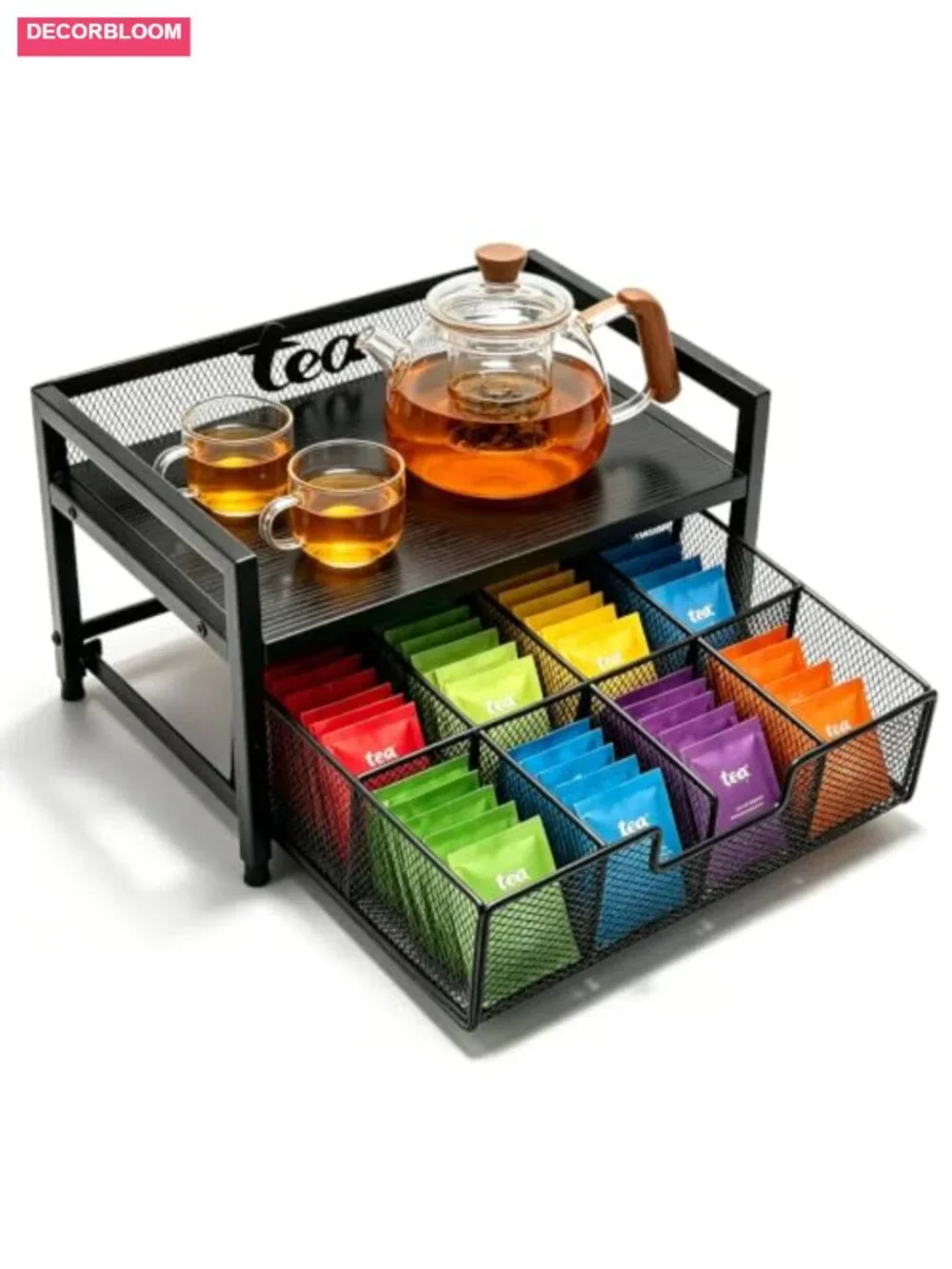 2 Tier Tea Bag Organizer - 8 Drawer Sliding Tea Box